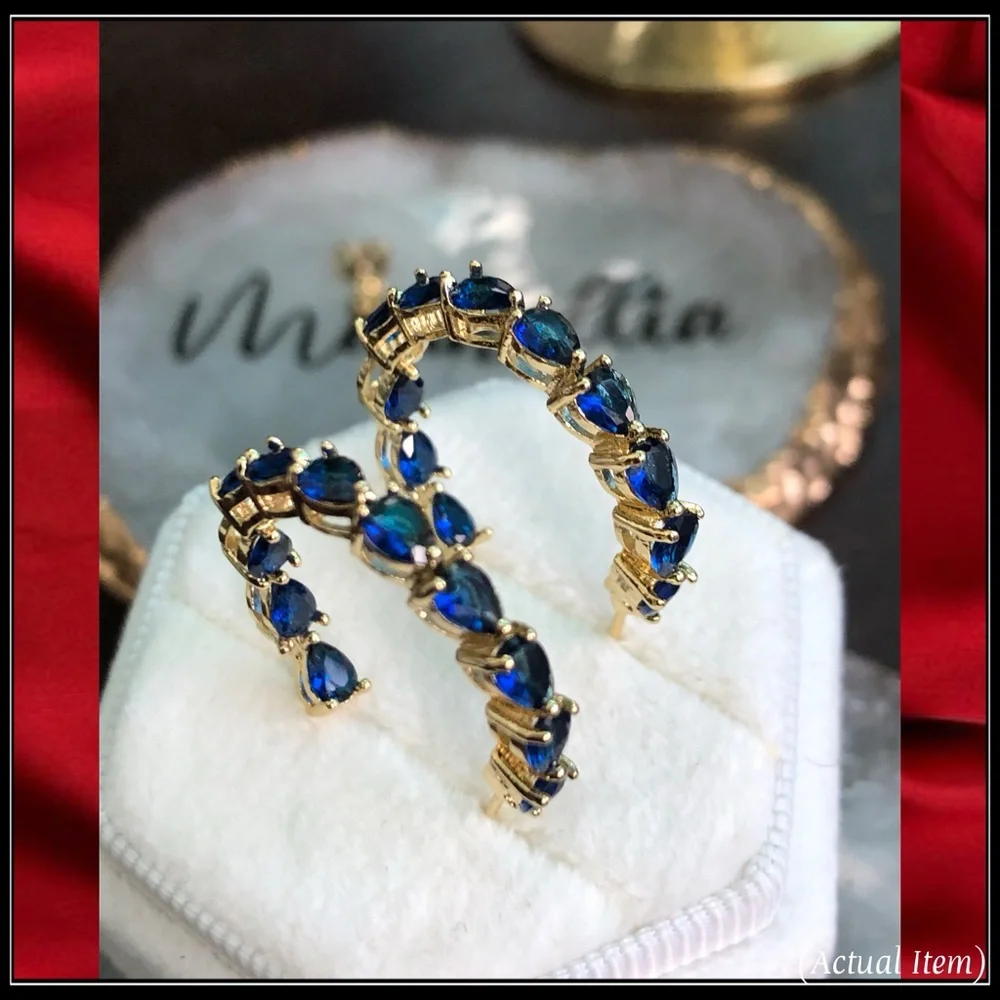 14k Gold & Marquise Blue Sapphire Huggie Earrings